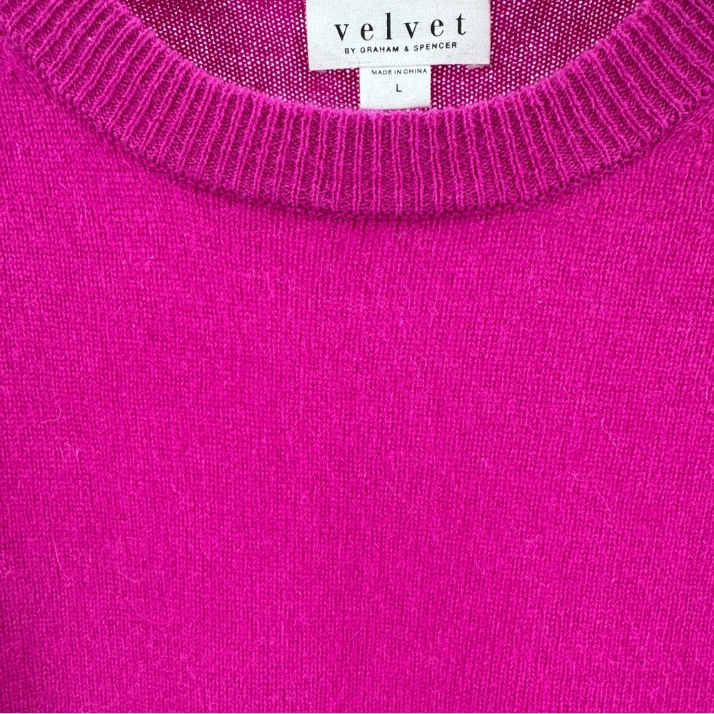 Velvet by Graham & Spencer Pink 100% Cashmere Crewneck Sweater Size L - Picture 6 of 7